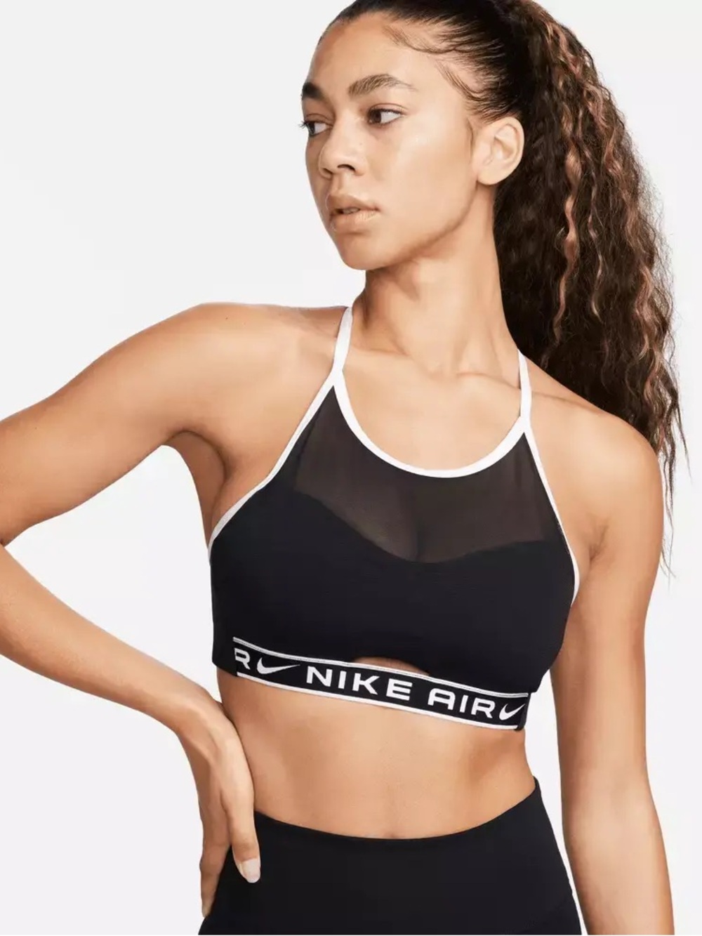 Nike Black & White High-Neck Mesh Trim Sports Bra